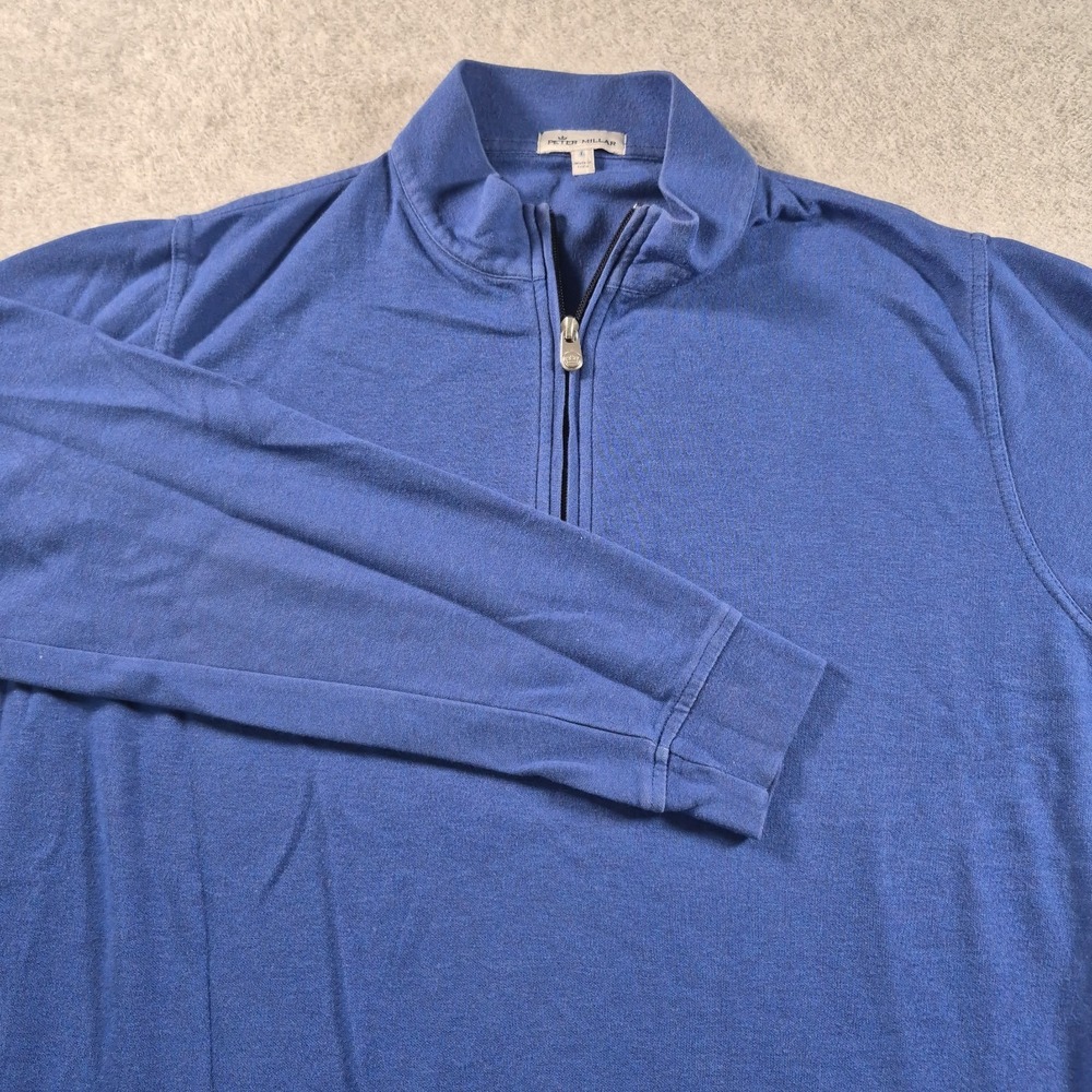 Peter Millar Men Large Blue Crown Comfort Interlock Quarter Zip Pullover Cotton